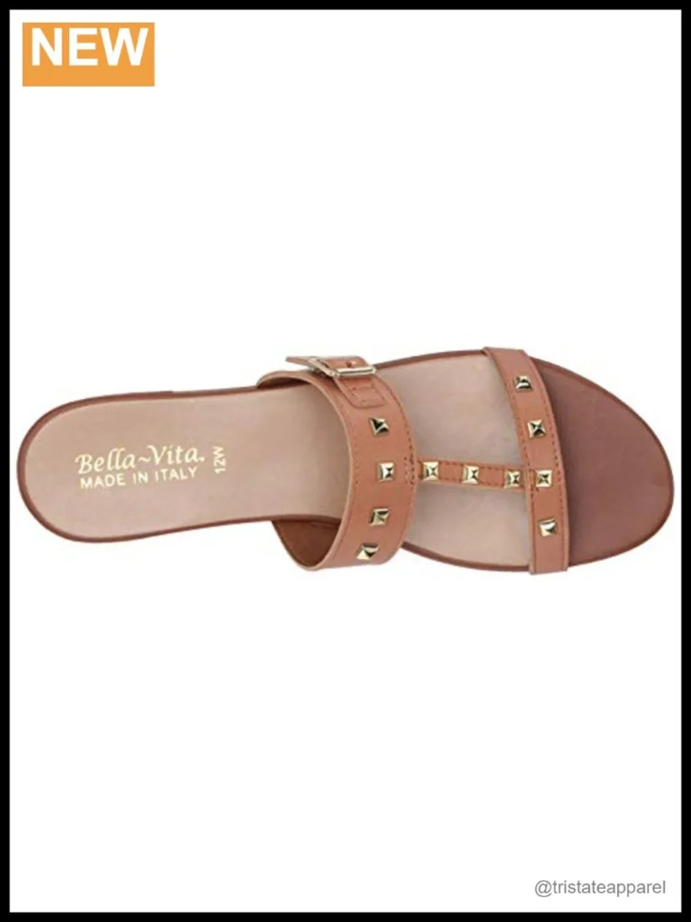 Italy Leather Slide Sandals Studded Block Heel Women's